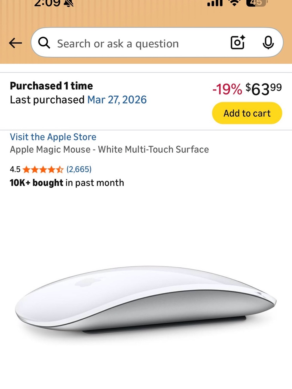 Apple Magic Mouse – White Multi-Touch Surface